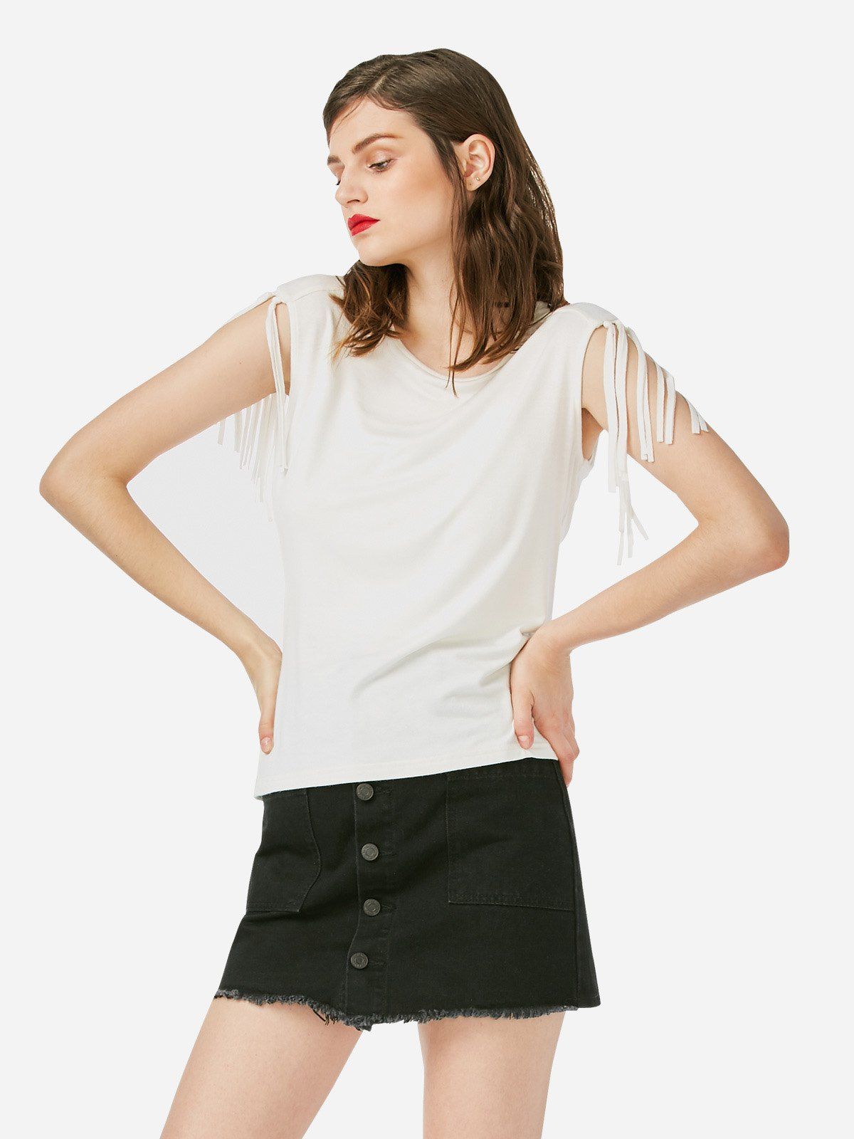 

ZAN.STYLE Tassel Sleeveless Tank Top, White