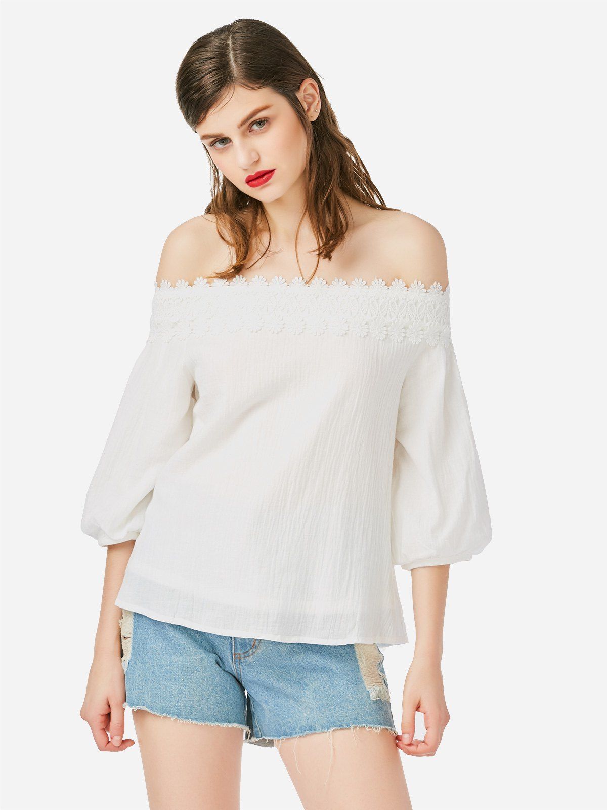 

ZAN.STYLE Off Shoulder Lace Blouse, White