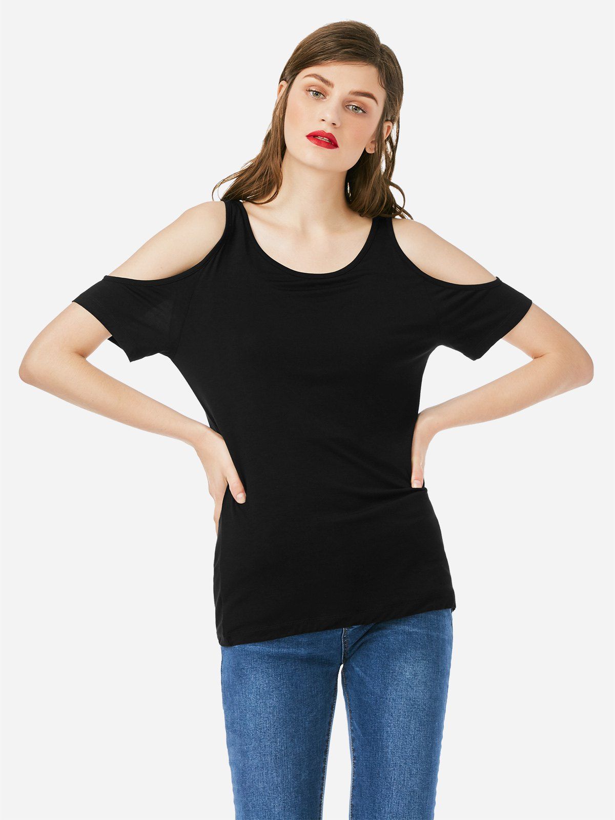 

ZAN.STYLE Cold Shoulder T-shirt, Black