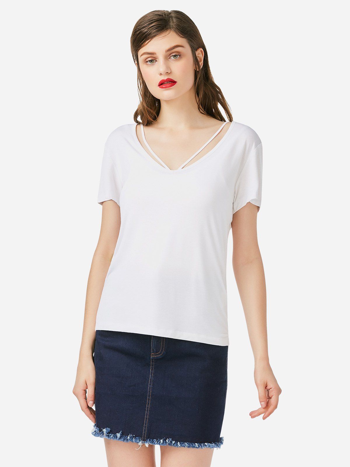 

ZAN.STYLE Strappy Front T-shirt, White