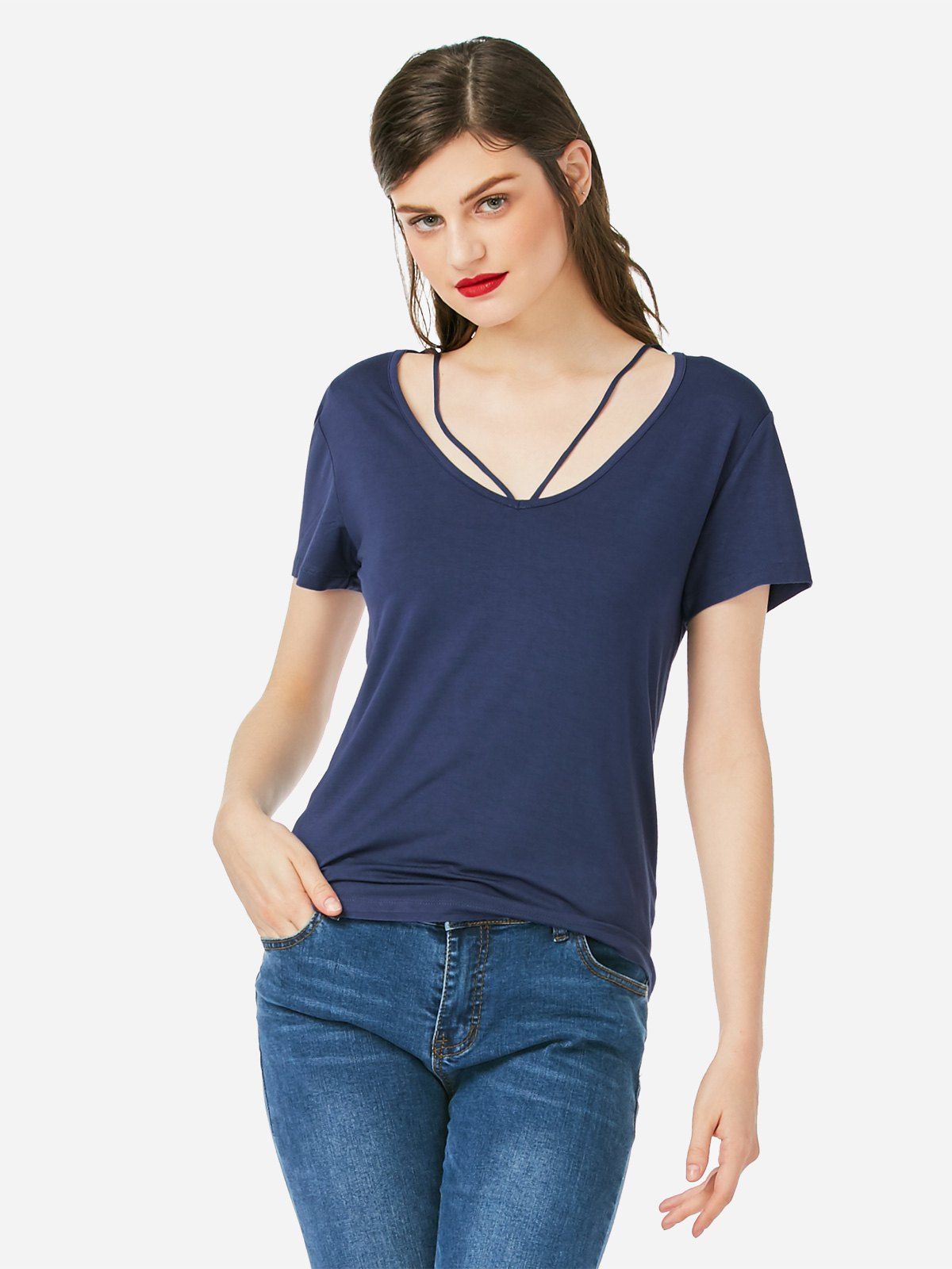 

ZAN.STYLE Strappy Front T-shirt, Royal blue