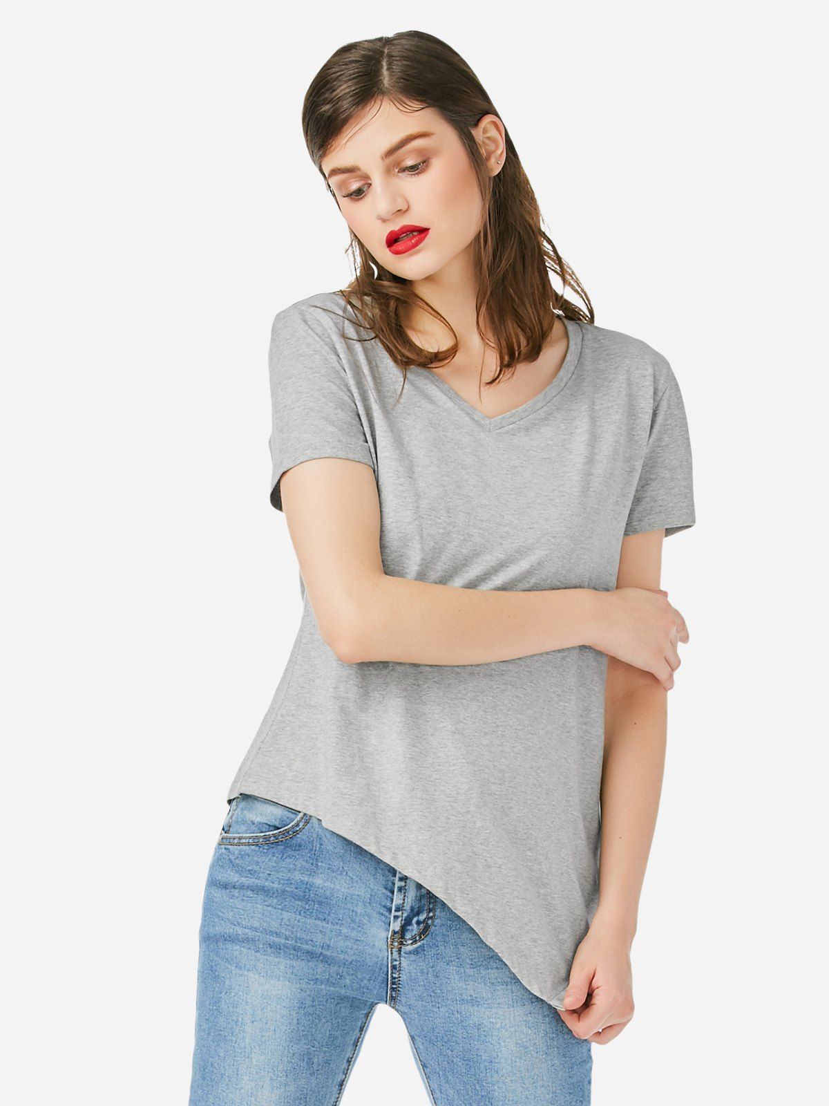 

ZAN.STYLE Asymmetric Hem T-shirt, Gray