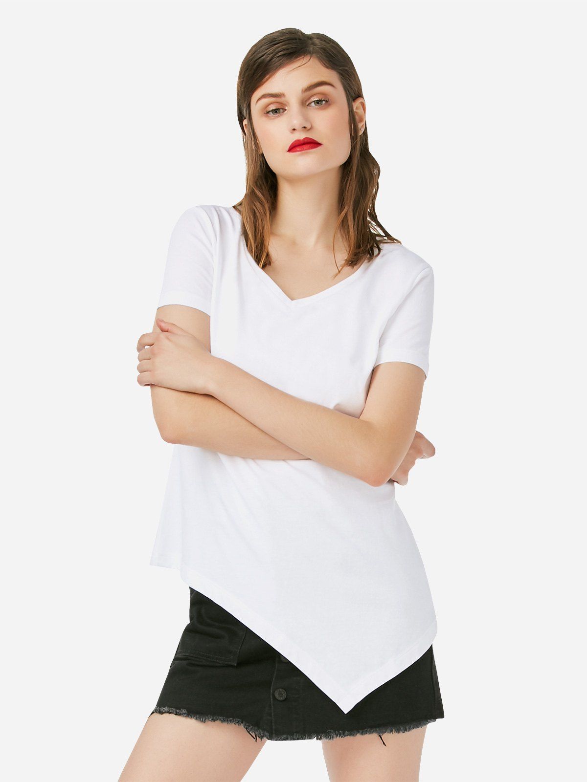 

ZAN.STYLE Asymmetric Hem T-shirt, White