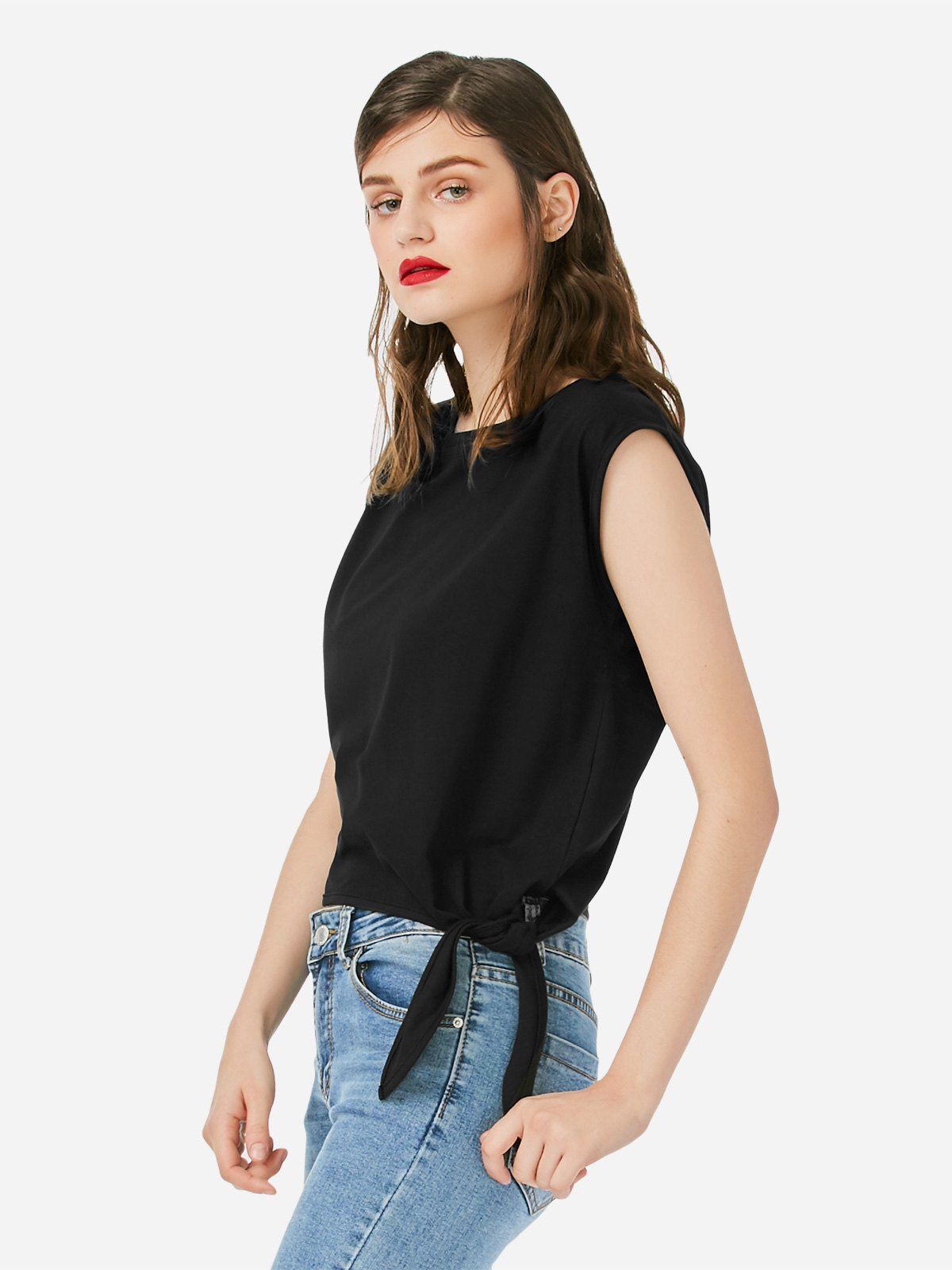 

ZAN.STYLE Sleeveless Side Knotted Top, Black