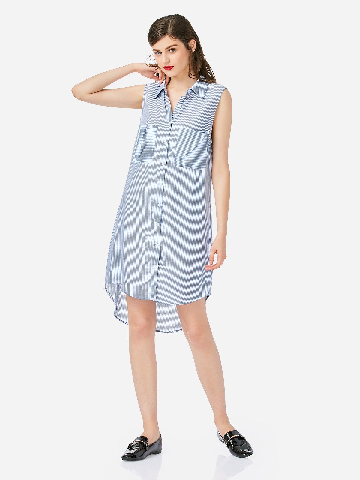 

ZAN.STYLE Sleeveless Collar Shirt Dress, Blue