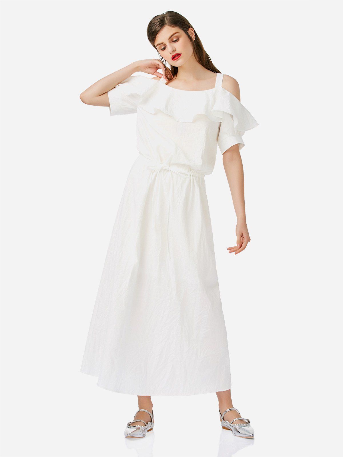 

ZAN.STYLE Flounced Cold Shoulder Dress, White