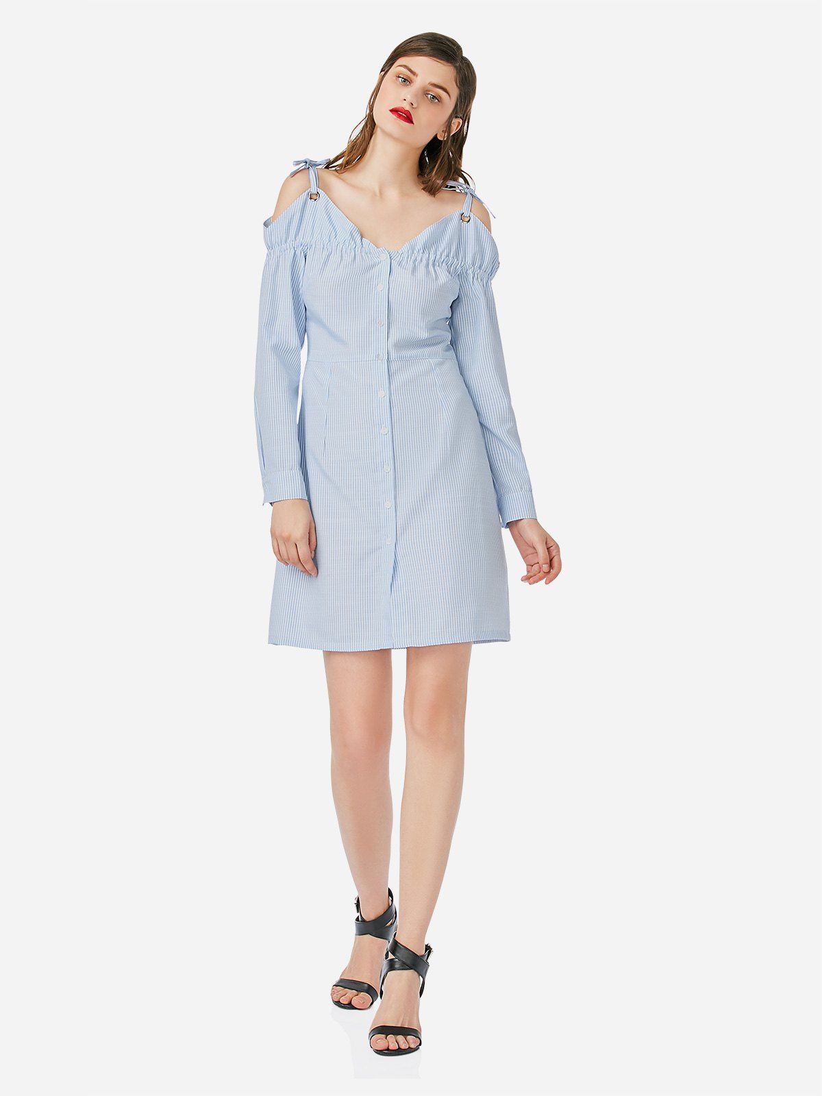 

ZAN.STYLE Off Shoulder Dress, Blue and white