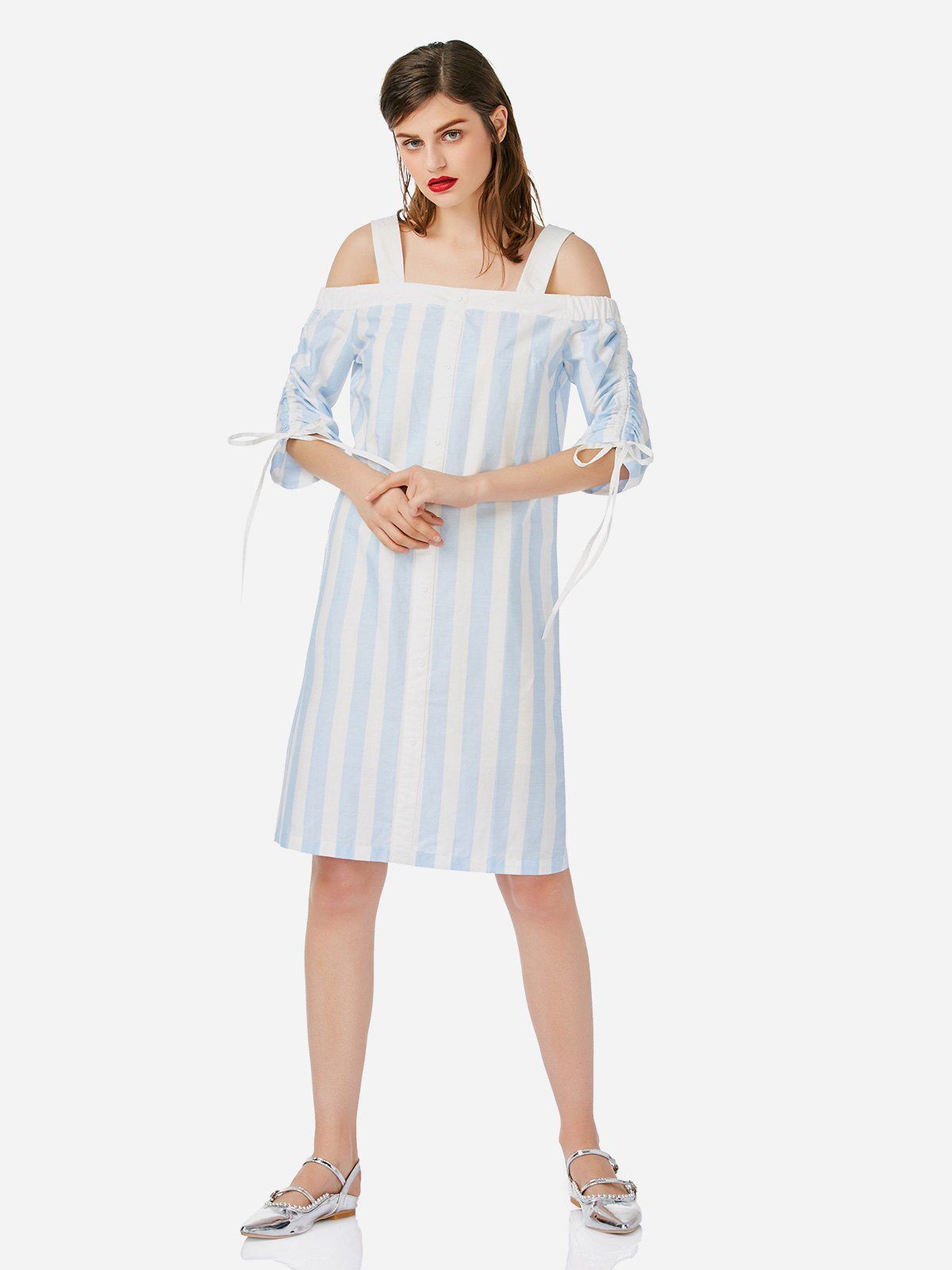 

ZAN.STYLE Open Shoulder Dress, Blue and white