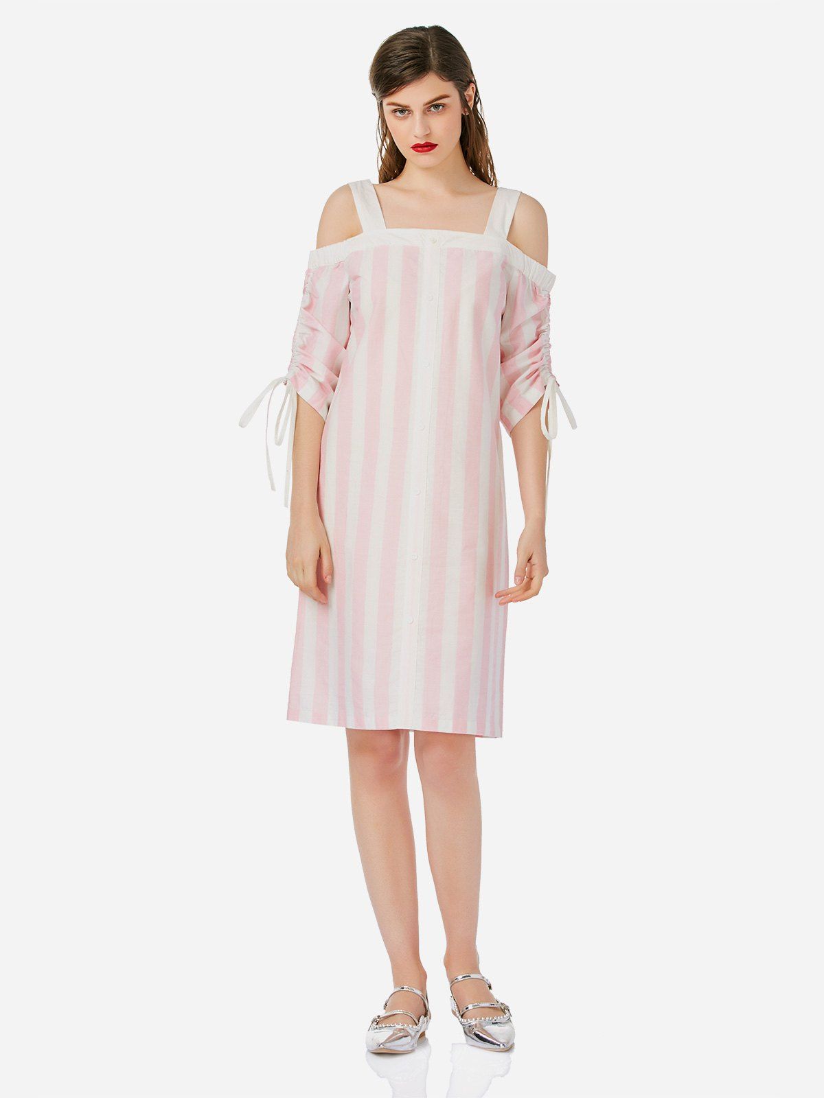 

ZAN.STYLE Open Shoulder Dress, Pink and white