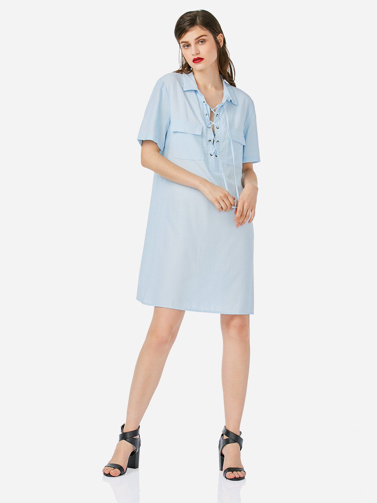 

Lace Up Front Dress, Sky blue