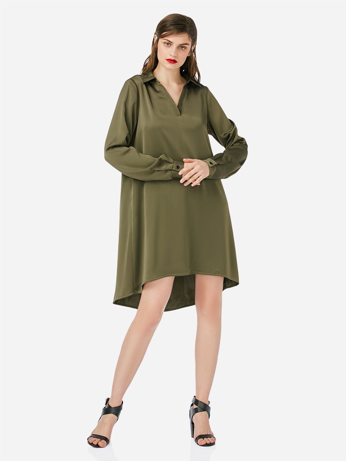 

ZAN.STYLE Loose Shirt Dress, Army green