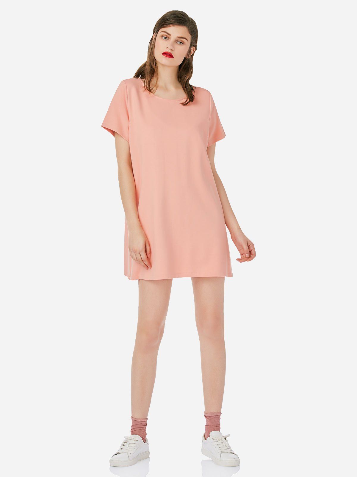 

ZAN.STYLE Crew Neck Shirt Dress, Pink