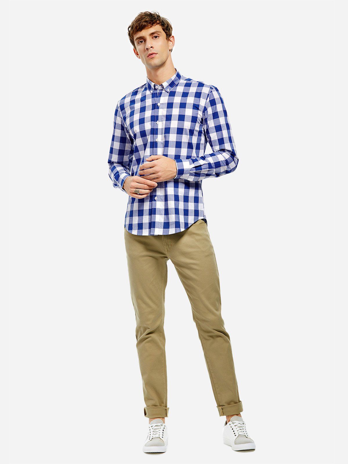 

ZAN.STYLE Collar Dress Shirt, Blue plaid