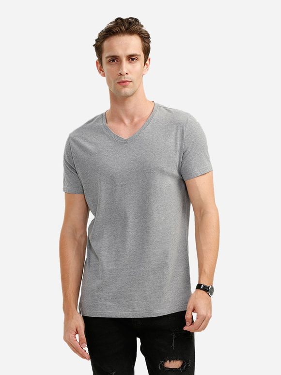ZAN.STYLE V-neck T Shirt - GRAY 2XL