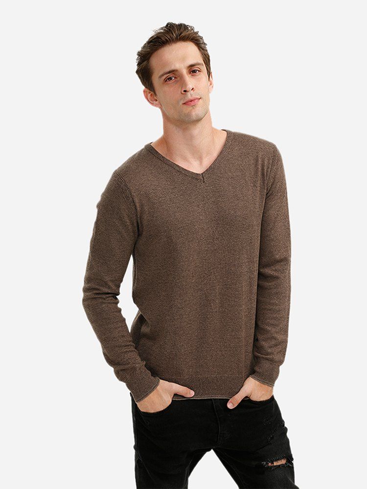 

ZAN.STYLE V-neck Cotton Blend Knitwear, Coffee