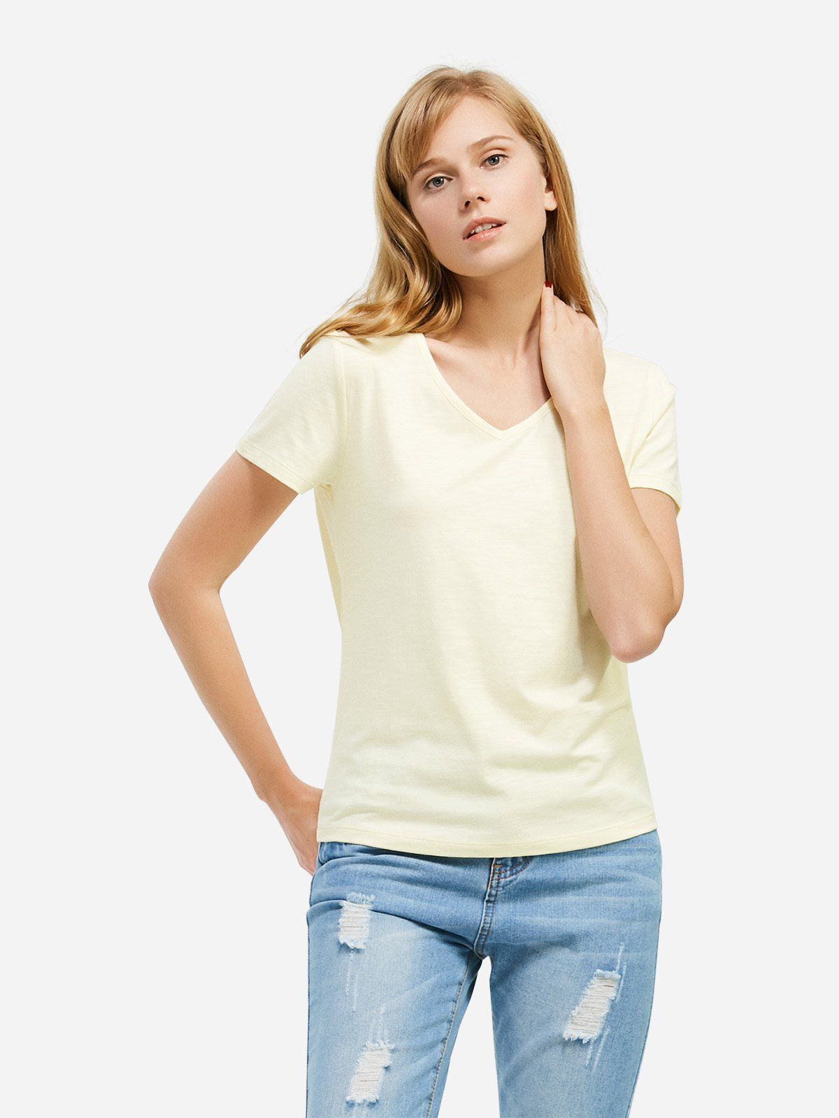 

ZAN.STYLE V-neck T-shirt, Palomino