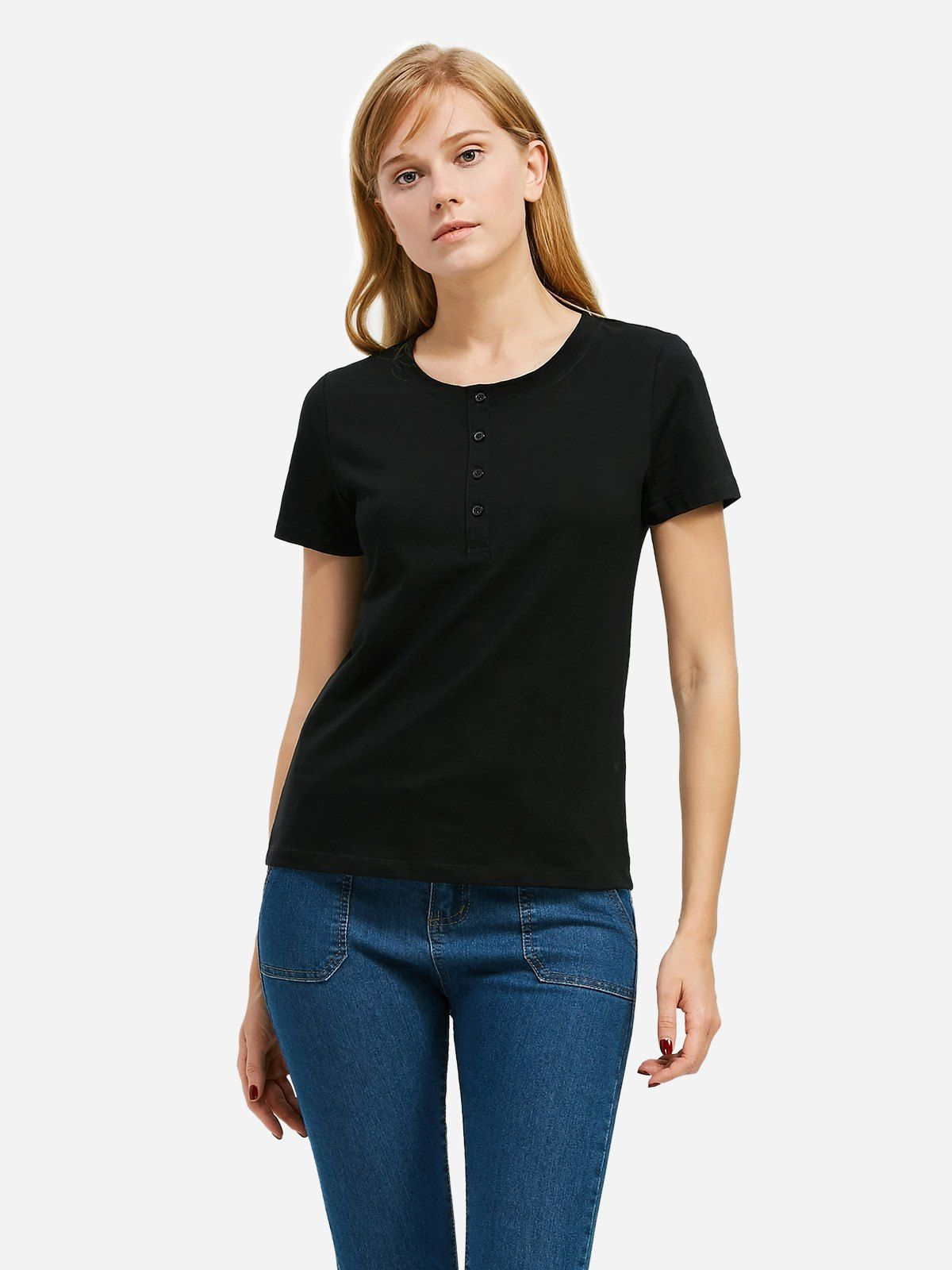 

ZAN.STYLE Half Button T-shirt, Black