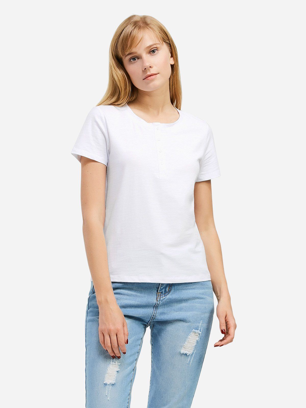 

ZAN.STYLE Half Button T-shirt, White