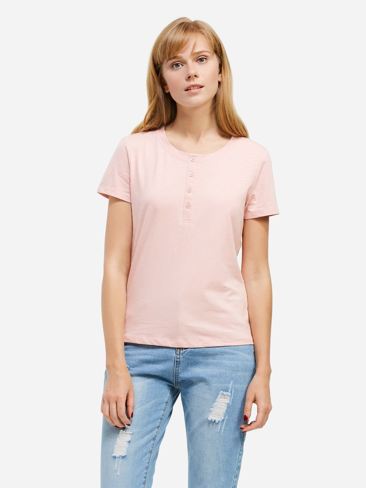

ZAN.STYLE Half Button T-shirt, Pink