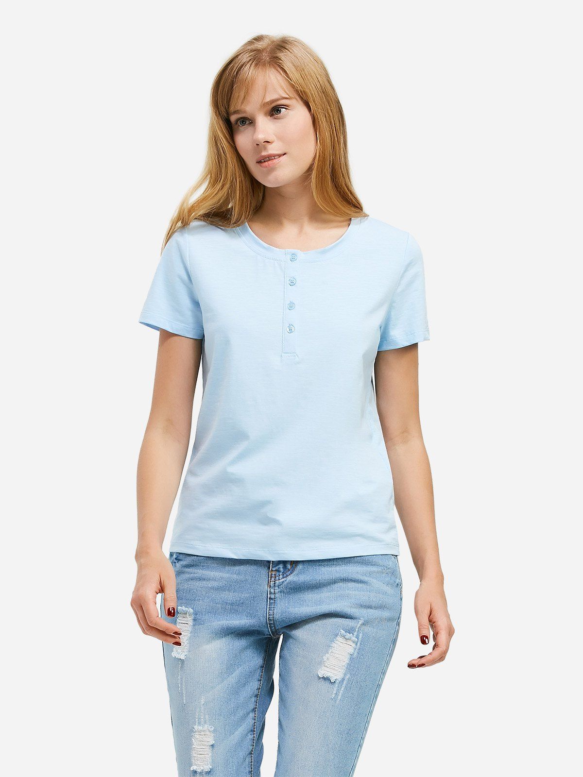 

ZAN.STYLE Half Button T-shirt, Light blue