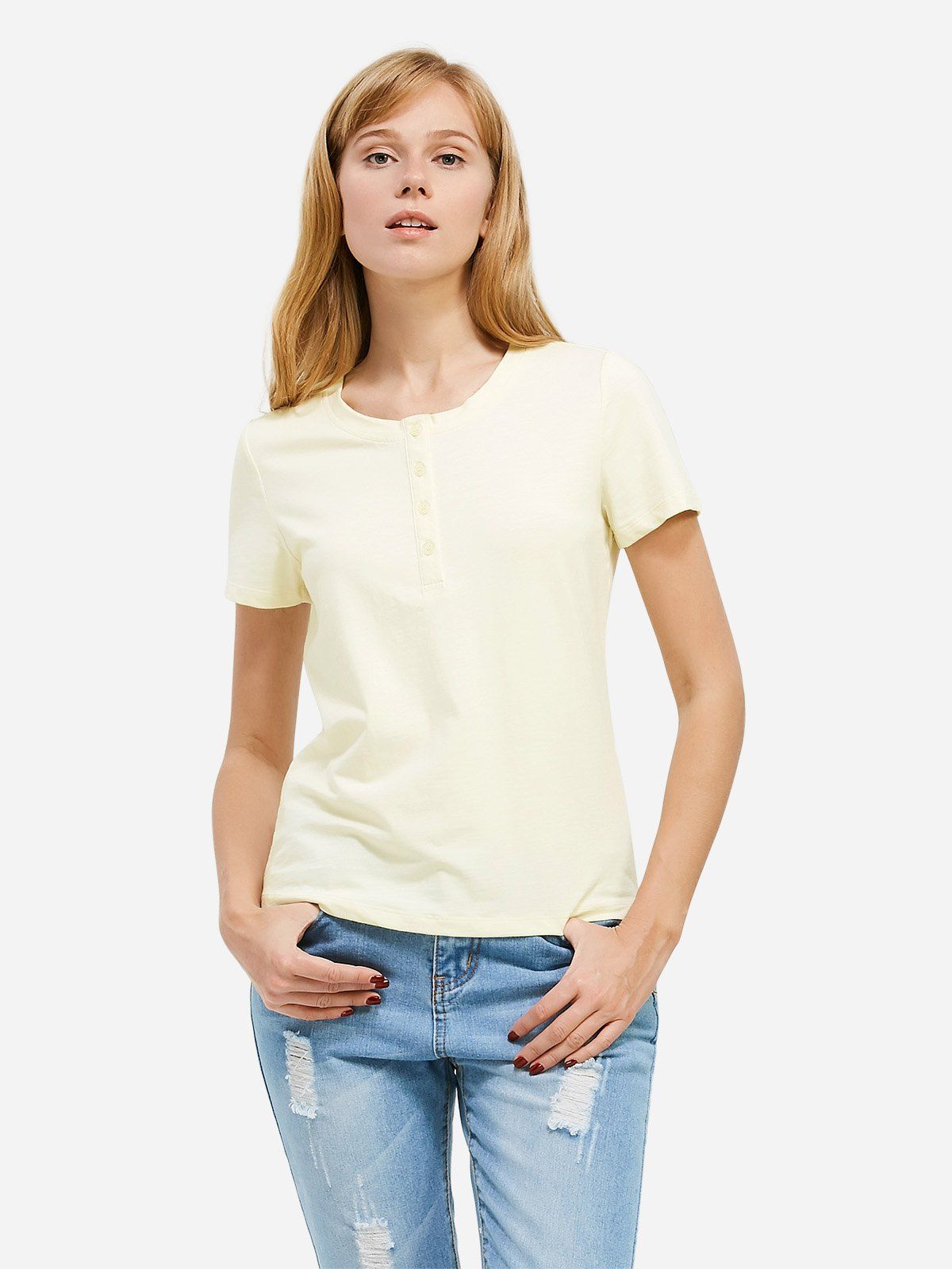 

ZAN.STYLE Half Button T-shirt, Palomino