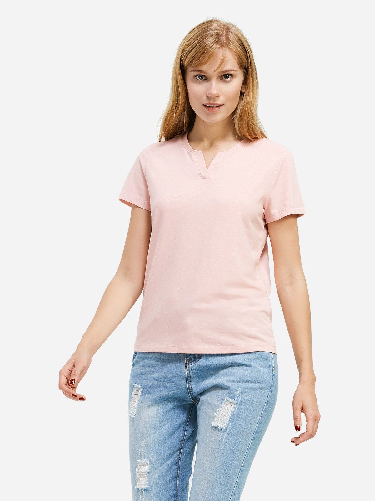 

ZAN.STYLE Split Neck T-shirt, Pink