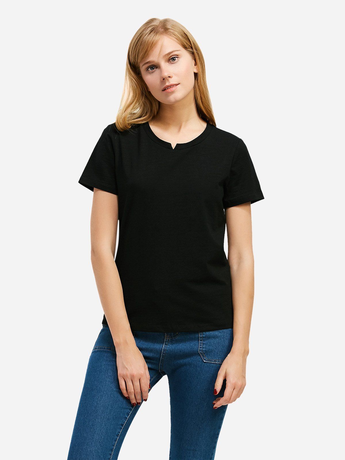 

ZAN.STYLE Slit Crew Neck T Shirt, Black