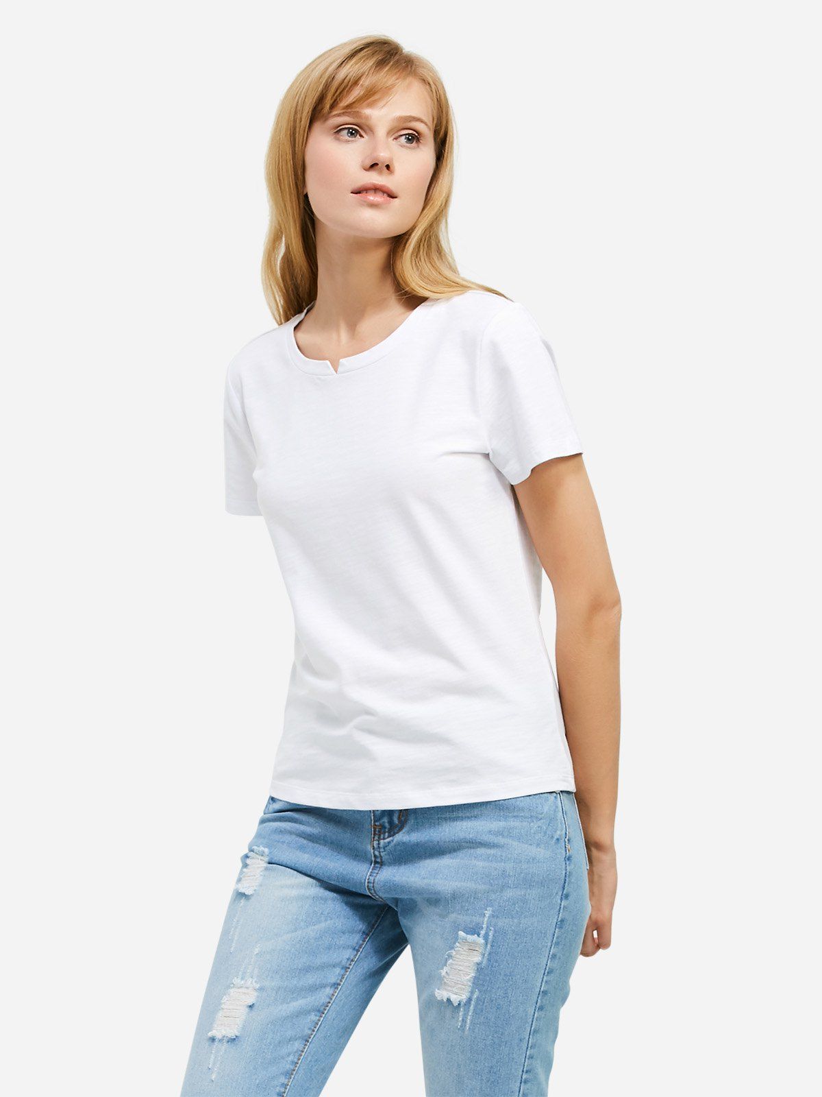 

ZAN.STYLE Slit Crew Neck T Shirt, White