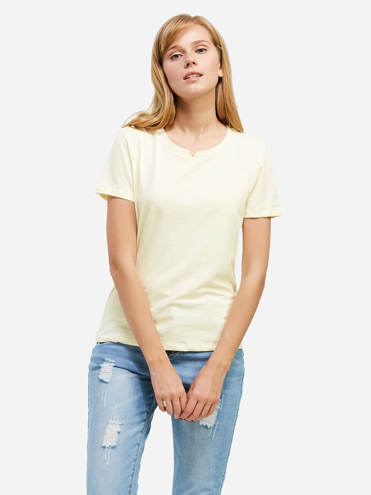 

ZAN.STYLE Slit Crew Neck T Shirt, Palomino