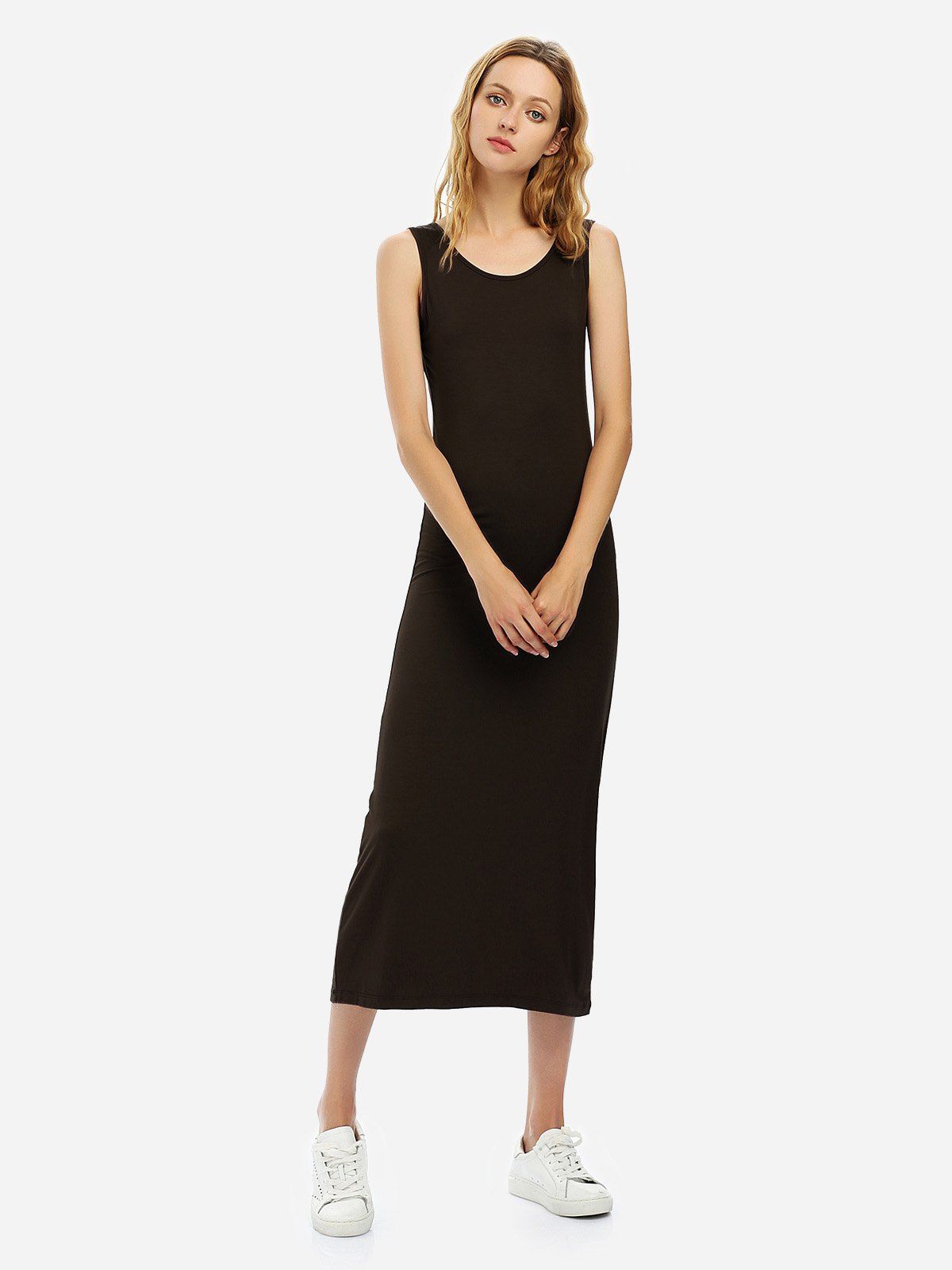 

ZAN.STYLE Crew Neck Sleeveless Dress, Coffee