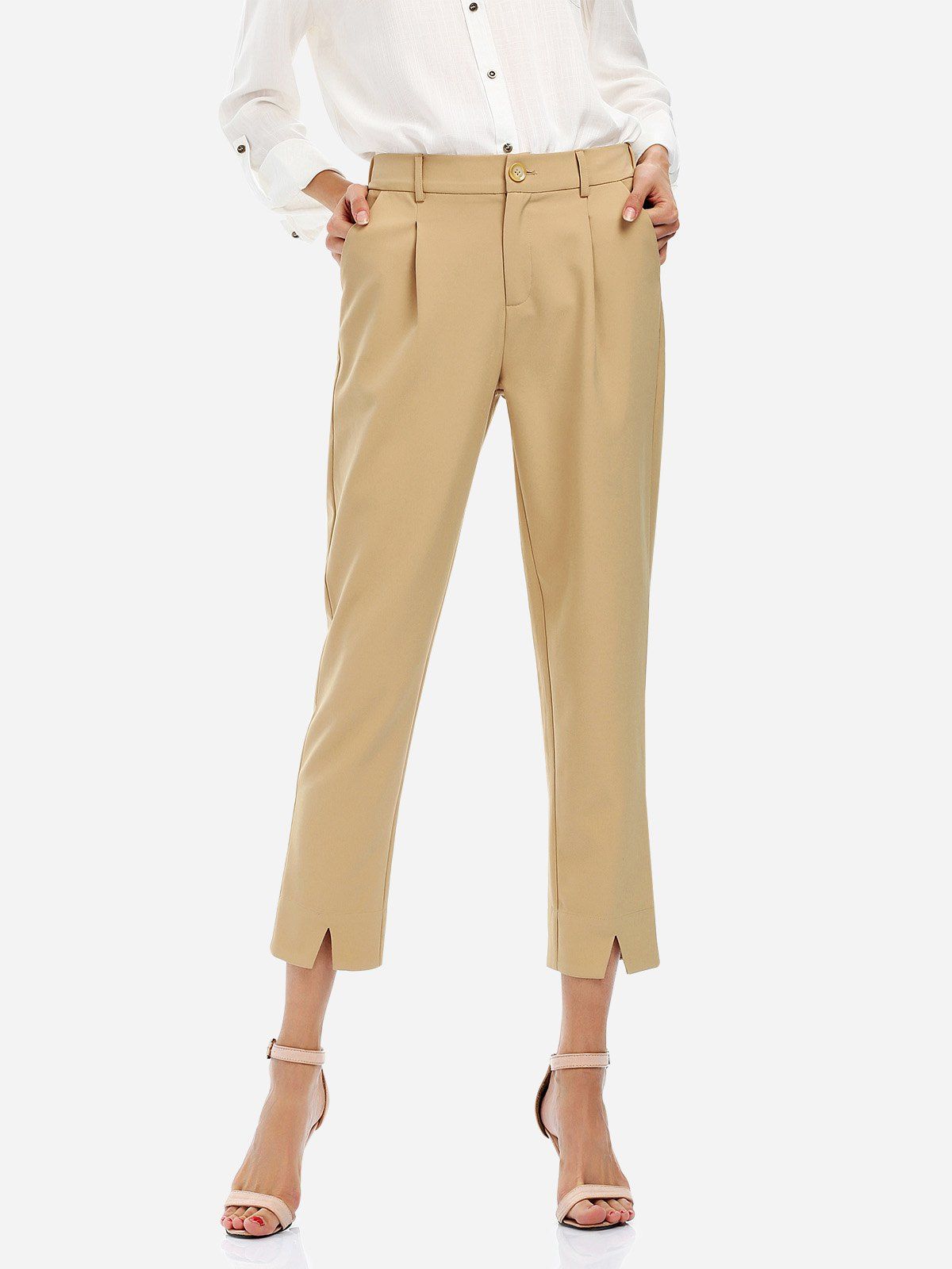 

ZAN.STYLE Ankle Length Cropped Pants, Khaki