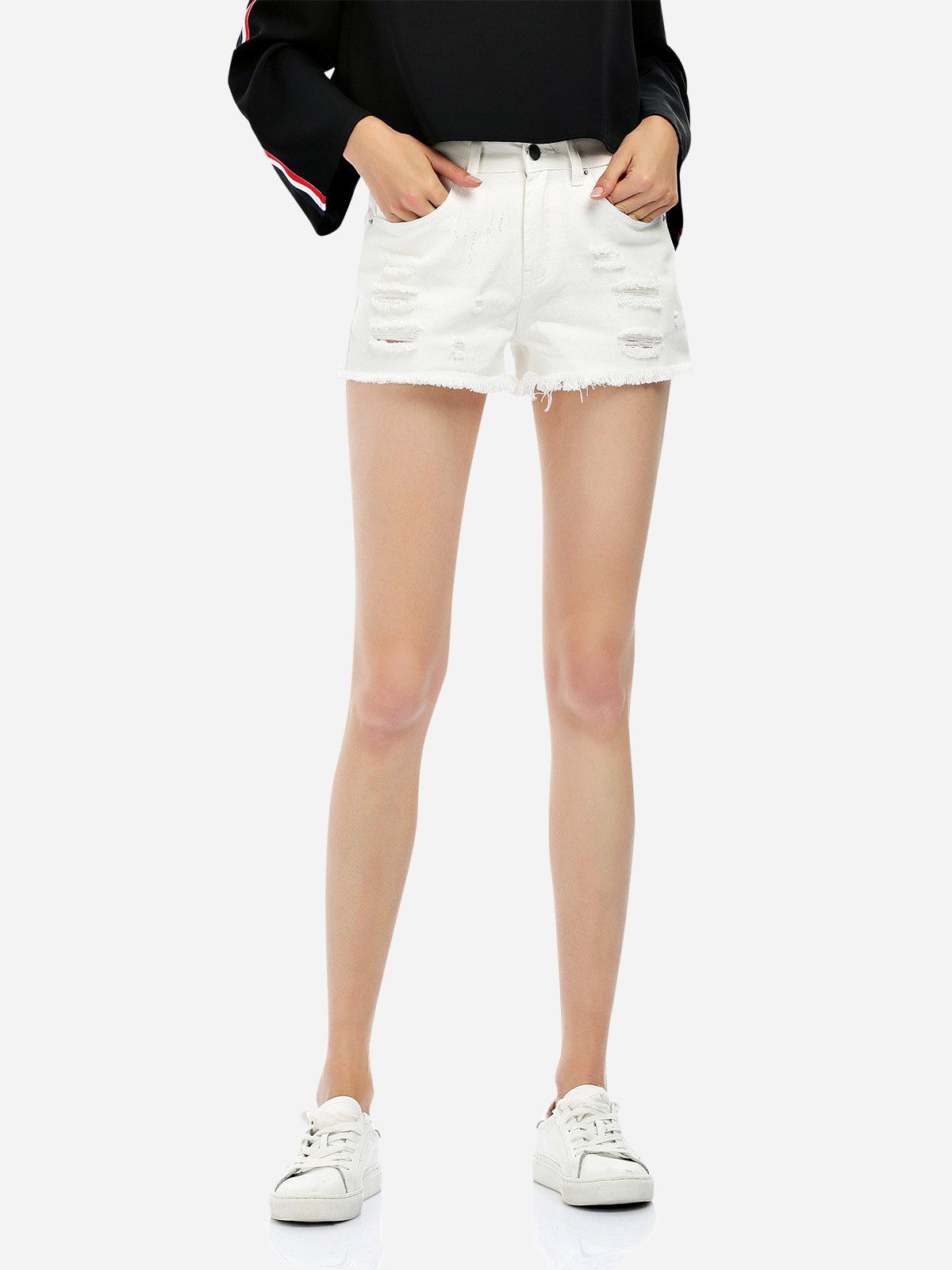 

ZAN.STYLE Ripped Cotton Shorts, White