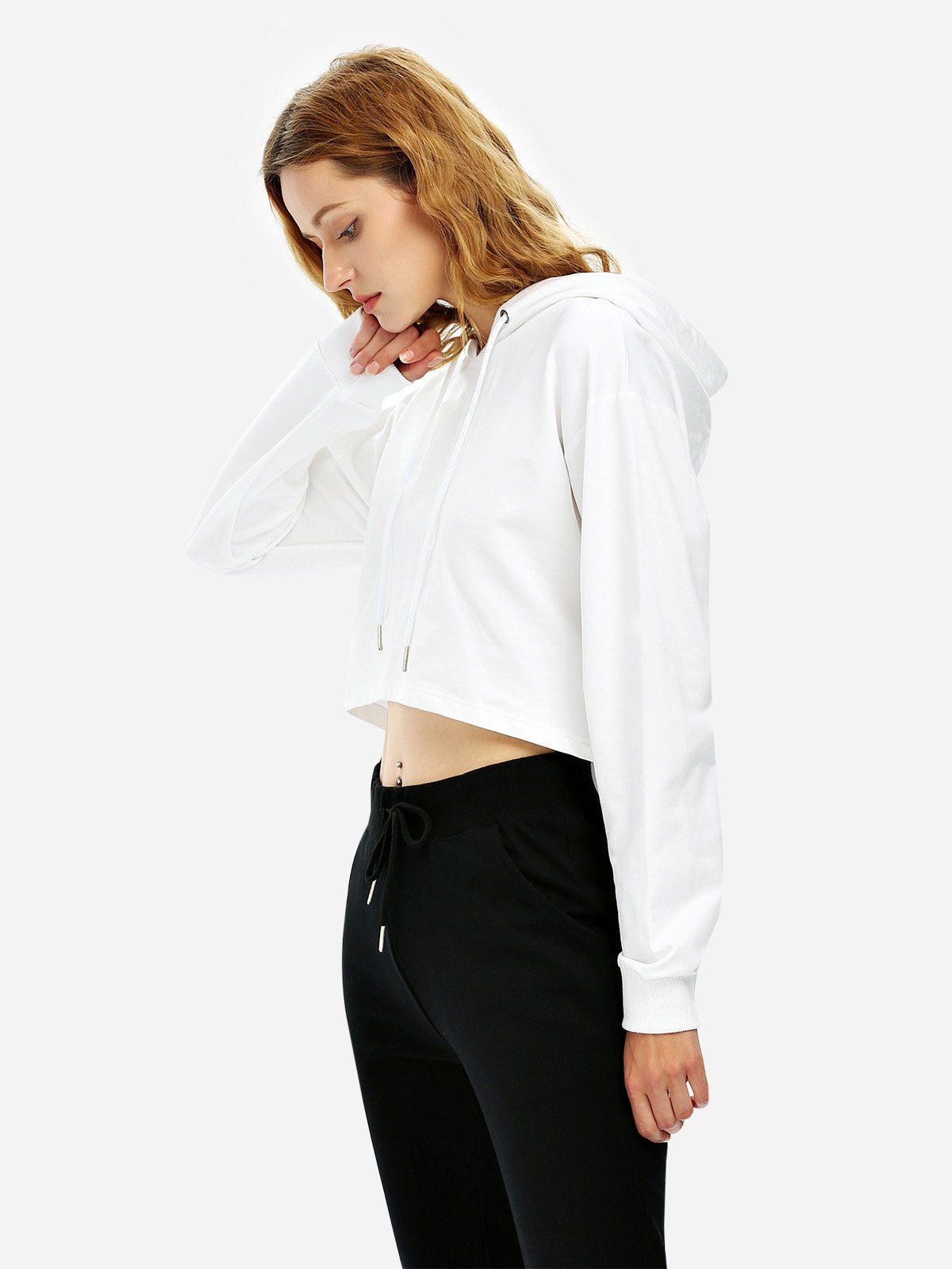

ZAN.STYLE Drawstring Crop Fleece Hoodie, White