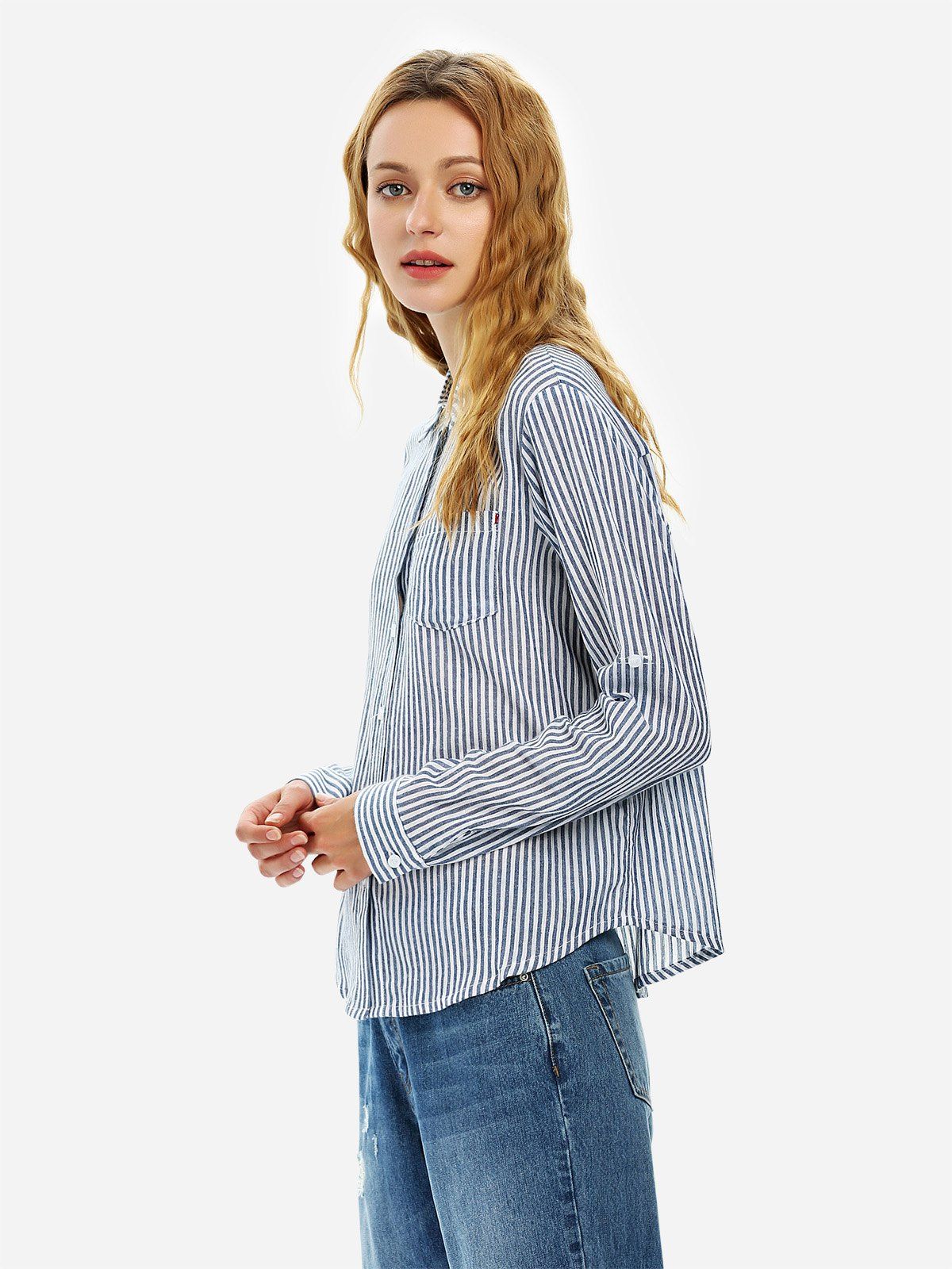 

ZAN.STYLE Long Sleeve Collar Blouse, Navy blue