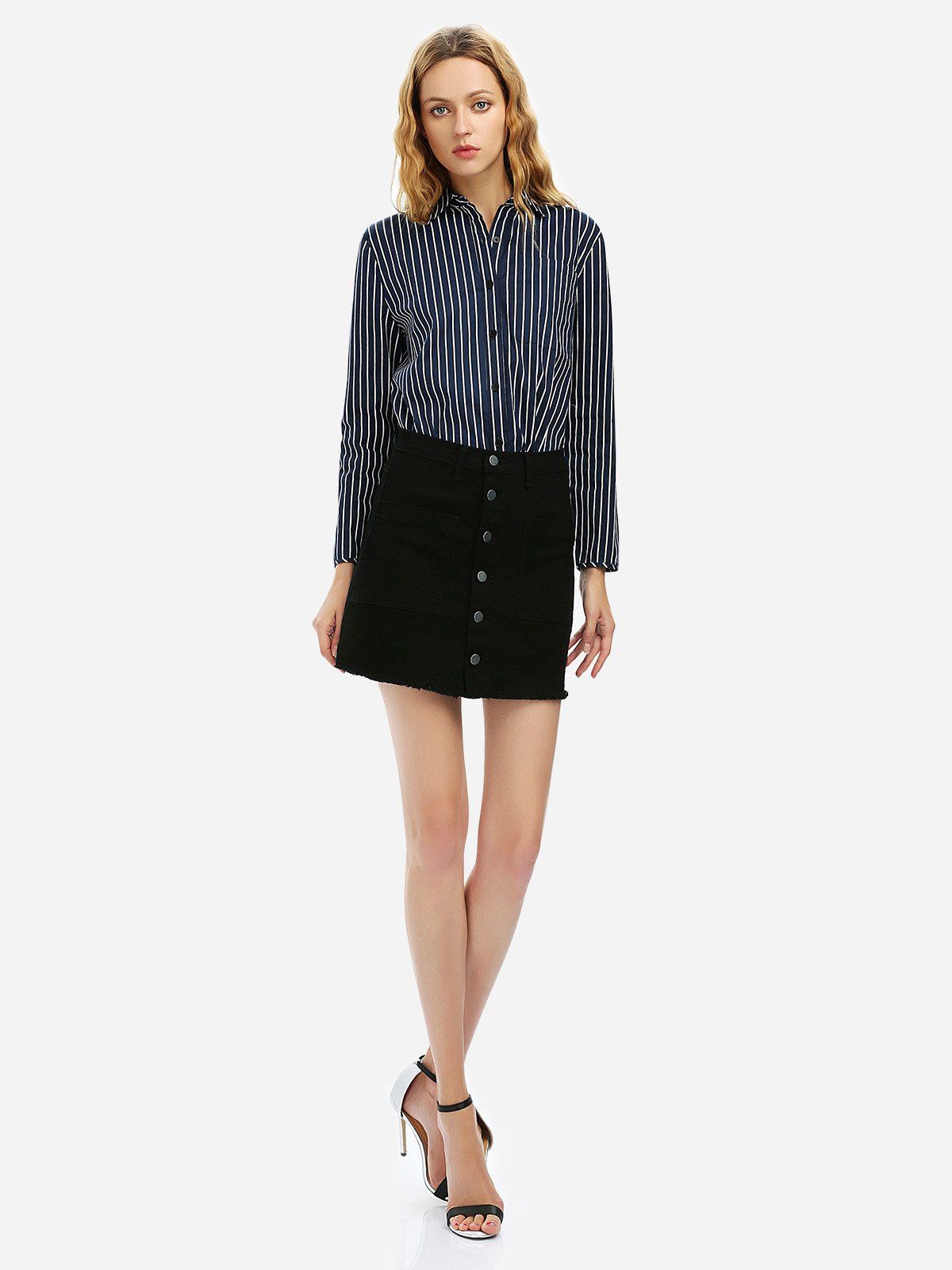 

ZAN.STYLE Button A Line Mini Skirt, Black