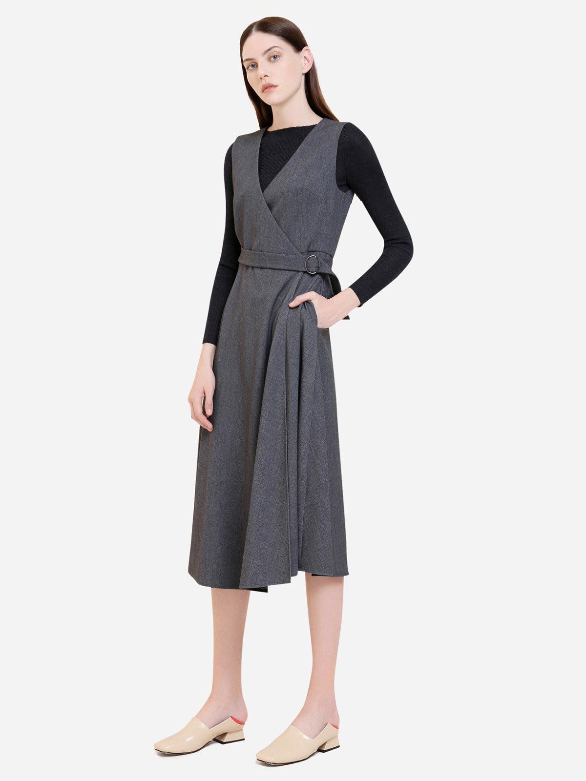 

ZAN.STYLE Sleeveless Belted Dress Coat, Gray
