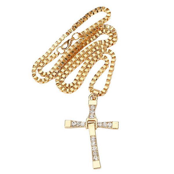 

Alloy Rhinestone Cross Unisex Pendant Necklace Ornaments, Luxury gold color