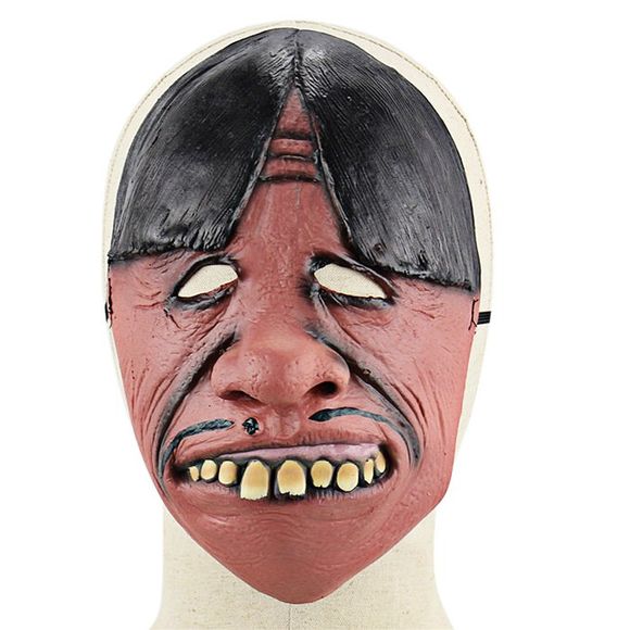 Masque en Latex Bourdaine Drôle Coiffure de Partie Moyenne avec Accessoire de Buck Dents pour Halloween Horreur Costumes - Rouge Foncé 