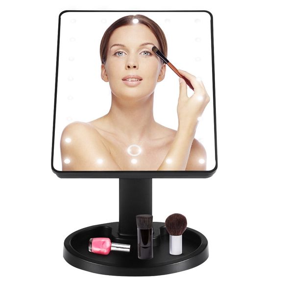 Touch INtelligent Commutateur Ultra-clair Large LED Miroir 180 Degré de Rotation Stand avec Comptoir Cosmétiques Plateau de Rangement Eclairage Parfait pour un Maquillage Impeccable - Complet Noir 