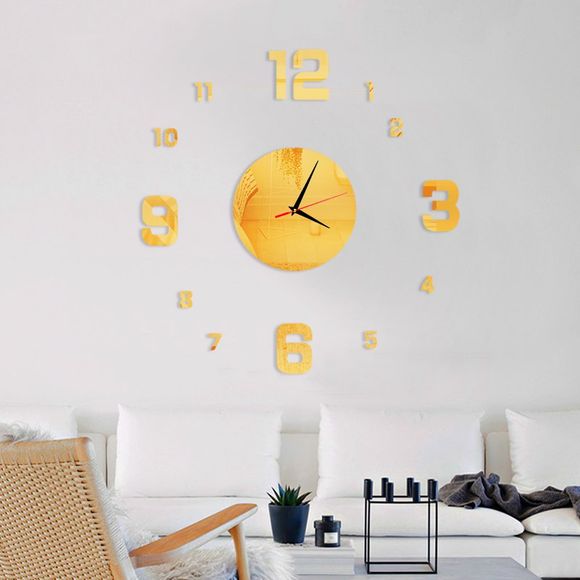 Horloge Murale Créative Moderne Ronde de Miroir d'Autocollant de Figure Créatrice de Surface Non-Coutil - d'or 