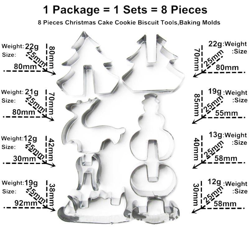 Hoard 8PCS 3D Christmas Scenario Cookie Cutter Mold Set Stainless Steel Fondant Cake Mould - SILVER 