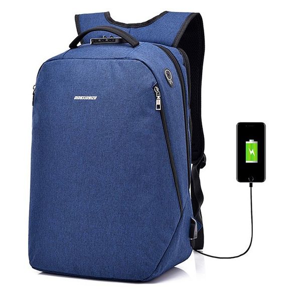 Sac à Dos d'ordinateur Portable de Serrure Anti-vol de Loisirs avec Port USB pour Hommes - Bleu 
