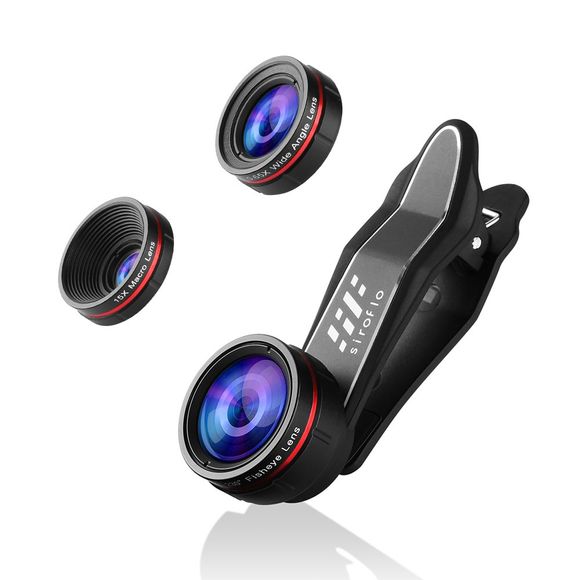 Siroflo 3 en 1 Kit d'objectif de caméra de téléphone portable - Noir 
