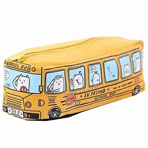 Étui à crayons pour autobus en cours d'exécution pour étudiants de grande capacité, pochette en toile, joli sac de papeterie - Jaune Soleil 