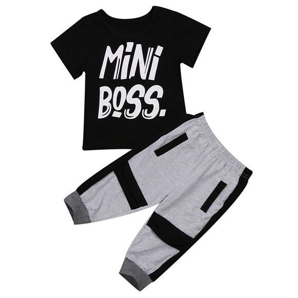 FT1123 T-shirt avec lettre Mini Boss + Pantalon - Noir 120