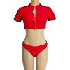 Maillot de bain sexy à manches courtes pour femmes - Rouge Rose XL