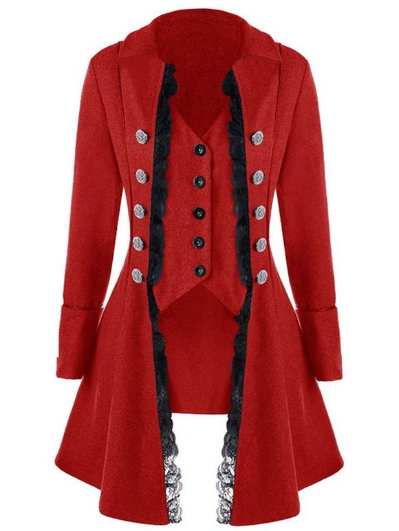 Manteau Irrégulier avec Bouton à Manches Longues à la Mode pour Femmes - Rouge S