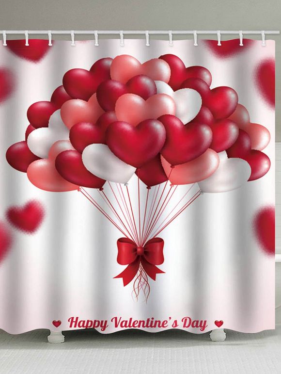 Rideau de Douche Imperméable à Imprimé Cœurs Ballons et Inscription Happy Valentine - multicolor W65 X L71 INCH