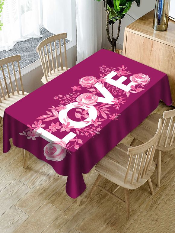 Nappe de Table Imperméable à Imprimé Fleurs et Inscription LOVE pour la Saint-Valentin - multicolor W54 X L72 INCH