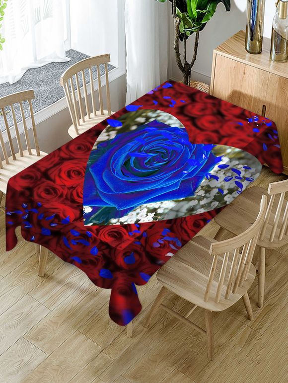 Nappe de Table Imperméable à Imprimé Roses et Cœurs pour la Saint-Valentin - multicolor W54 X L72 INCH